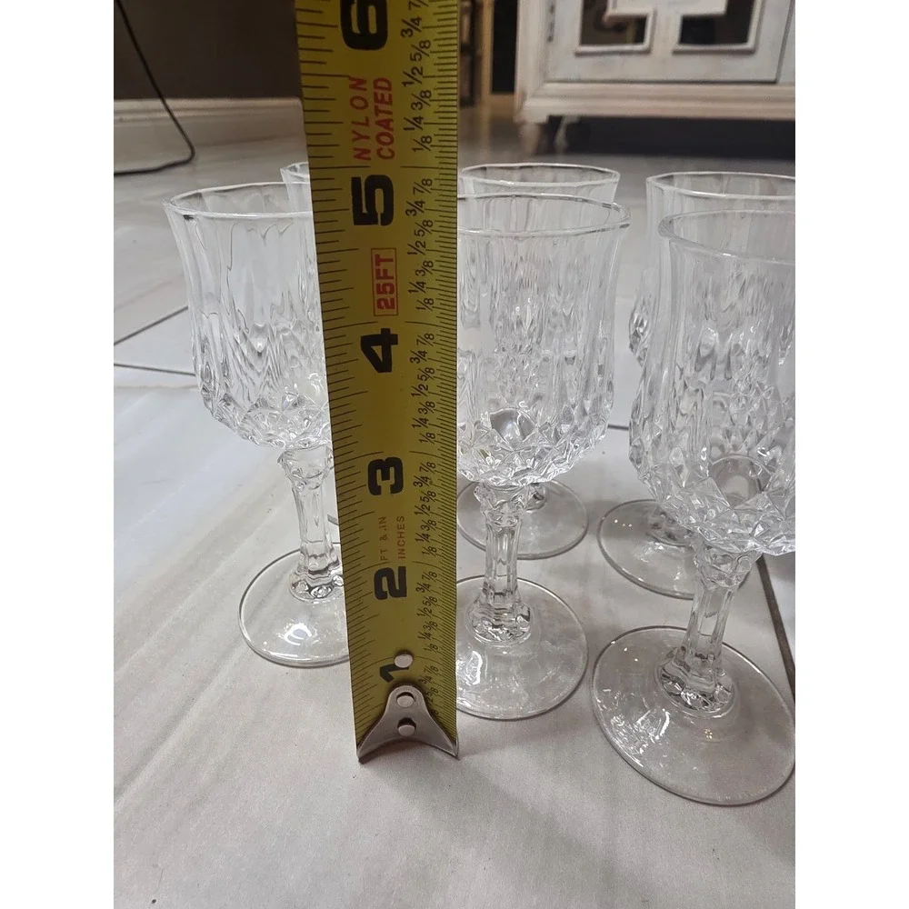 Set of 6 Crystal Cordial Glasses Diamond Cut‎ Stemmed Liqueur Aperitif 4.5 inch